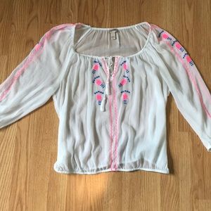 White/ Neon embroidered woven top